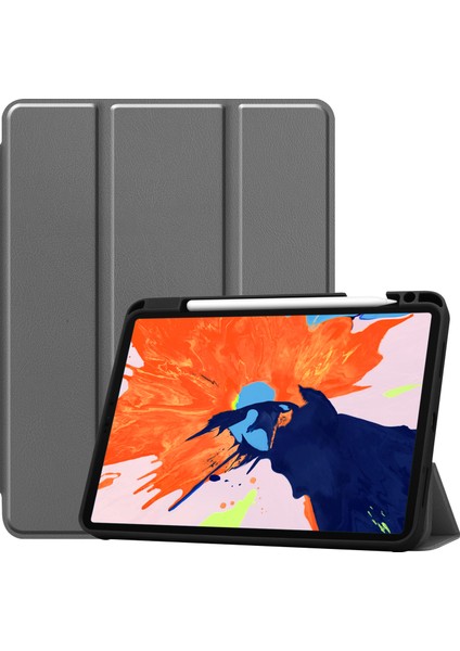 Iş Üç Katlı Stand Pu Deri Yumuşak Tpu Geri Otomatik Uyandırma uyku iPad Pro 12.9 Kalem Tutucu ile Tablet Kılıfı (Yurt Dışından)