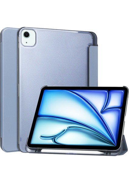 iPad Air 13 (2024) Üç Katlı Stand Deri Pc Mat Arka Kalem Tutucu Tablet Kılıfı (Yurt Dışından)