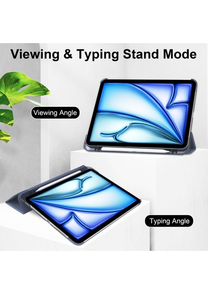 iPad Air 13 (2024) Üç Katlı Stand Deri Pc Mat Arka Kalem Tutucu Tablet Kılıfı (Yurt Dışından)