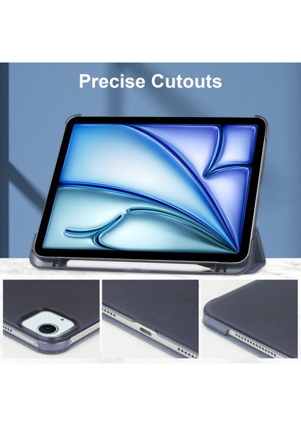 iPad Air 13 (2024) Üç Katlı Stand Deri Pc Mat Arka Kalem Tutucu Tablet Kılıfı (Yurt Dışından)