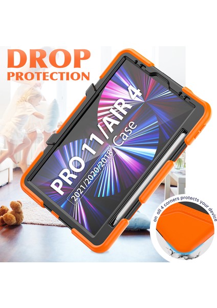 iPad Pro 11 (2022 2021 2020 2018)KORUYUCU Düşmeyi Önleyici Pc Silikon Çizilmeye Dayanıklı Standı Turuncu Tablet Kılıfı (Yurt Dışından) fırsatları
