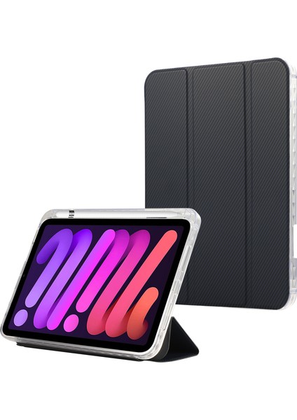 iPad Mini (2021) Karbon Fiber Doku Deri Akrilik Tpu Standı Tablet Kılıfı (Yurt Dışından)