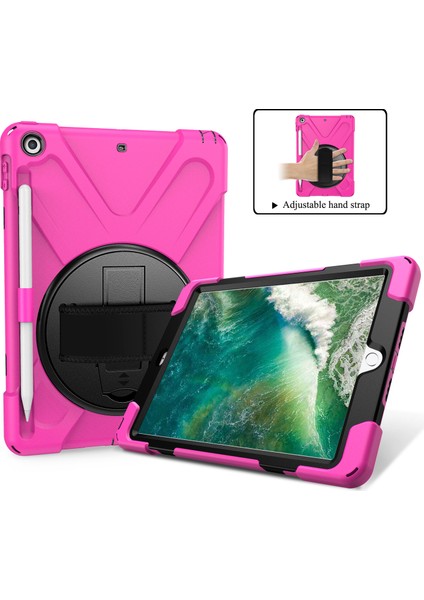 X Shape Pc Tpu iPad 9 7 Inç (2018 2017) El Askılı 360 Derece Döner Destek Standlı Rose Tablet Kılıfı (Yurt Dışından)