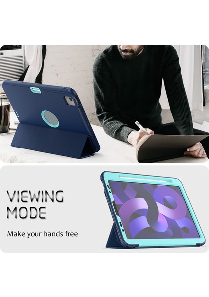 iPad Pro 12.9 Pu Deri Otomatik Uyku uyandırma Akıllı Pc Tpu Koruyucu Standı Folyo ile Kalem Tutucu Lacivert Tablet Kılıfı (Yurt Dışından)