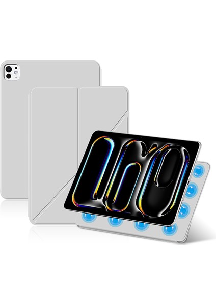 iPad Pro 11 (2024 M4) Manyetik Eklenti Pu Deri Origami Standı Tablet Kılıfı (Yurt Dışından)