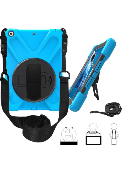 iPad 9.7 (2018 2017) X Shape 360 ​​derece Dönebilen Plastik Tpu Hibrit Stand Omuz Askılı Tablet Kılıfı (Yurt Dışından)