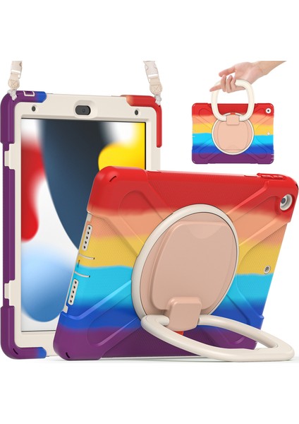 iPad 10.2 (2019 2020 2021) Döner Tekme Standı Pc Omuz Askılı Silikon Tablet Kılıfı (Yurt Dışından)
