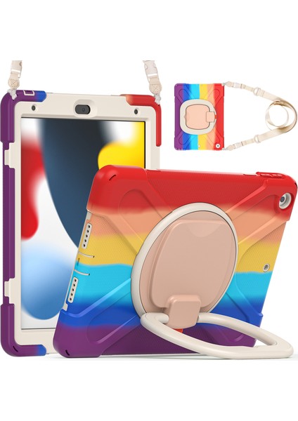 iPad 10.2 (2019 2020 2021) Döner Tekme Standı Pc Omuz Askılı Silikon Tablet Kılıfı (Yurt Dışından)