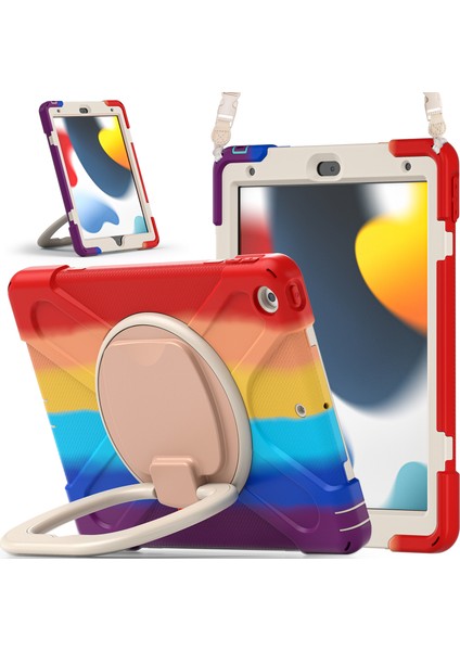 iPad 10.2 (2019 2020 2021) Döner Tekme Standı Pc Omuz Askılı Silikon Tablet Kılıfı (Yurt Dışından)