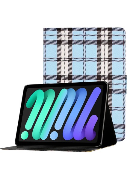 iPad Mini (2021) Izgaralı Deri Ayarlanabilir Stand Kartı Yuvası Otomatik Uyandırma uyku Tablet Kılıfı (Yurt Dışından)