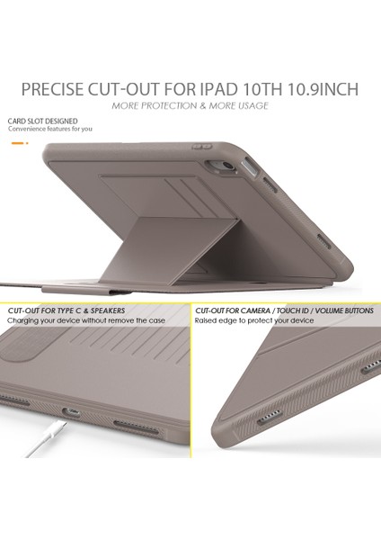 iPad 10.9 (2022) IPAD 10. Nesil Pu Deri Standı Kart Tutucu Akıllı Otomatik Uyku uyandırma ile Manyetik Tablet Kılıfı (Yurt Dışından)