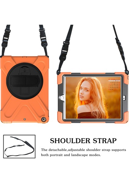 iPad 9.7 (2018 2017) X Shape 360 Derece Dönebilen Pc Tpu Omuz Askılı Combo Standı Turuncu Tablet Kılıfı (Yurt Dışından)
