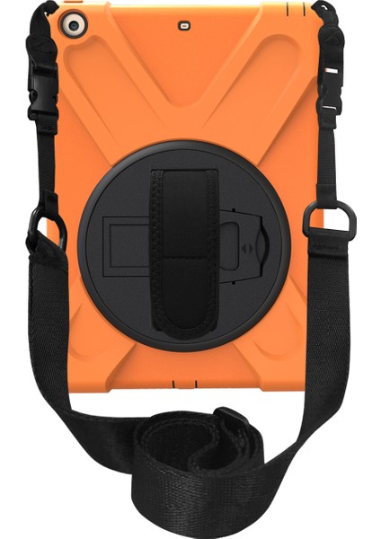 iPad 9.7 (2018 2017) X Shape 360 Derece Dönebilen Pc Tpu Omuz Askılı Combo Standı Turuncu Tablet Kılıfı (Yurt Dışından)