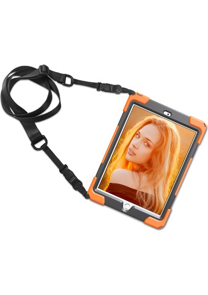iPad 9.7 (2018 2017) X Shape 360 Derece Dönebilen Pc Tpu Omuz Askılı Combo Standı Turuncu Tablet Kılıfı (Yurt Dışından)