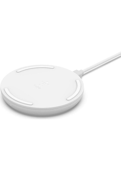 Boostcharge Kablosuz Şarj Pedi 10W (Qi Sertifikalı Hızlı Kablosuz Şarj Cihazı) - Beyaz, Duvar Adaptörü Dahil Değil
