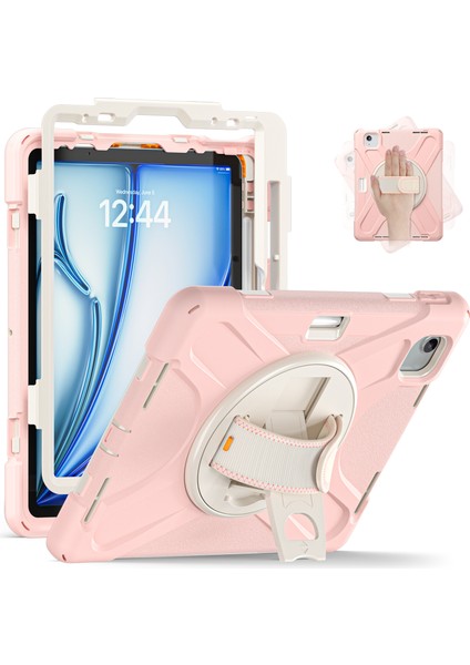 iPad Air 11 (2024) Döner El Kayışı Standı Tpu Pc Silikon Tablet Kılıfı (Yurt Dışından)