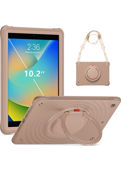 iPad 10.2 (2019 2020 2021) Omuz Askılı Stand Pc Silikon Tpu Latte Tablet Kılıfı (Yurt Dışından)