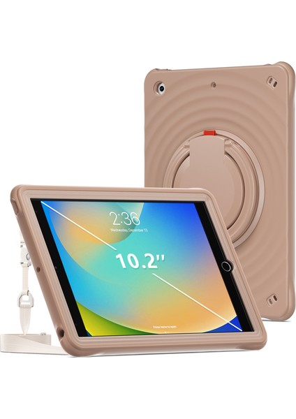iPad 10.2 (2019 2020 2021) Omuz Askılı Stand Pc Silikon Tpu Latte Tablet Kılıfı (Yurt Dışından)