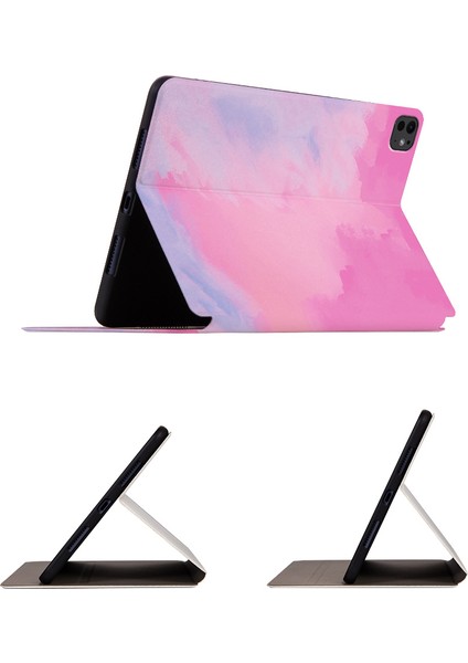 iPad Pro 11 (2024) Suluboya Desen Baskı Pu Deri Tablet Kılıfı (Yurt Dışından)