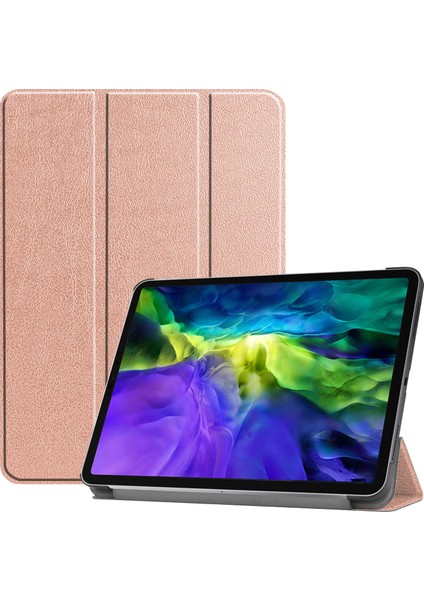 iPad Pro 11 Inç (2022 2021 2020 2018) Otomatik Uyku uyandırma Özellikli Pu Deri Sağlam Üç Katlı Stand Sert Arka Tablet Kılıfı (Yurt Dışından)