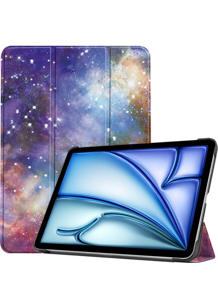 iPad Air 13 (2024) Üç Katlı Stand Desenli Baskı Deri Otomatik Uyandırma uyku Galaxy Tablet Kılıfı (Yurt Dışından)