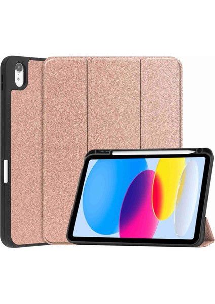 iPad 10.9 (2022) Pu Deri Üç Katlı Stand Otomatik Uyandırma uyku Koruyucu ile Kalem Yuvası Tablet Kılıfı (Yurt Dışından)