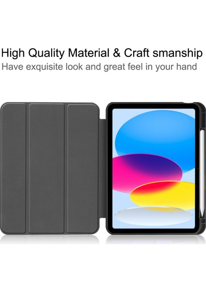 iPad 10.9 (2022) Pu Deri Üç Katlı Stand Otomatik Uyandırma uyku Koruyucu ile Kalem Yuvası Tablet Kılıfı (Yurt Dışından)