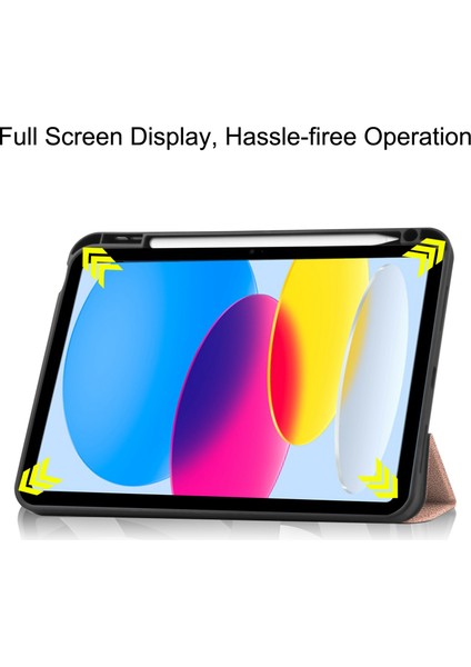 iPad 10.9 (2022) Pu Deri Üç Katlı Stand Otomatik Uyandırma uyku Koruyucu ile Kalem Yuvası Tablet Kılıfı (Yurt Dışından)