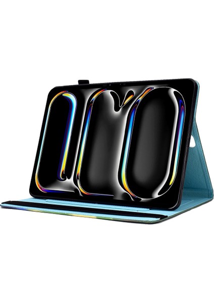 iPad Pro 11 (2024) Deri Desen Baskı Kart Yuvalı Elastik Bant Sevimli Tavşan Tablet Kılıfı (Yurt Dışından) modelleri