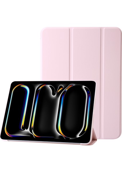 iPad Pro 11 (2024) Üç Katlı Stand Deri Silikon Tablet Kılıfı (Yurt Dışından)