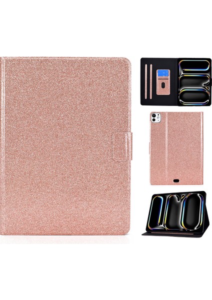 iPad Pro 11 (2024) Simli Payetler Pu Deri Tpu Standlı ve Kart Yuvalı Tablet Kılıfı (Yurt Dışından)