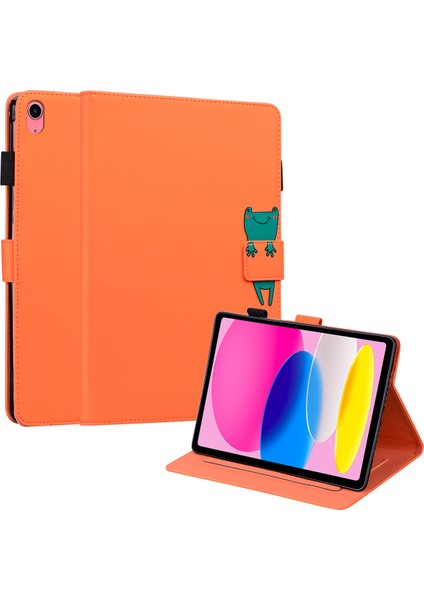 iPad 10.9 (2022) Deri Hayvan Desenli Kart Tutucu Standı Turuncu Tablet Kılıfı (Yurt Dışından)