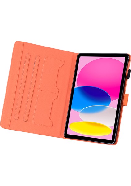 iPad 10.9 (2022) Deri Hayvan Desenli Kart Tutucu Standı Turuncu Tablet Kılıfı (Yurt Dışından)