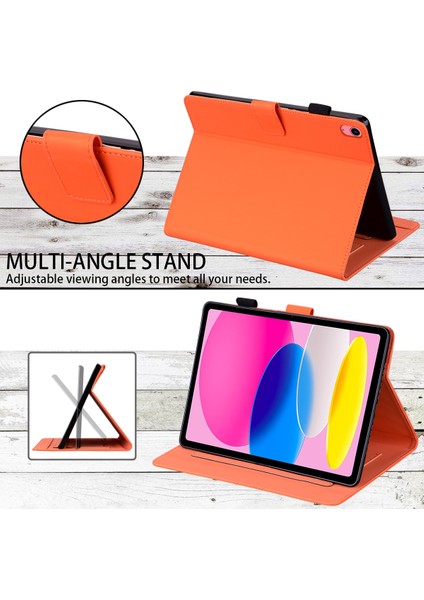 iPad 10.9 (2022) Deri Hayvan Desenli Kart Tutucu Standı Turuncu Tablet Kılıfı (Yurt Dışından)