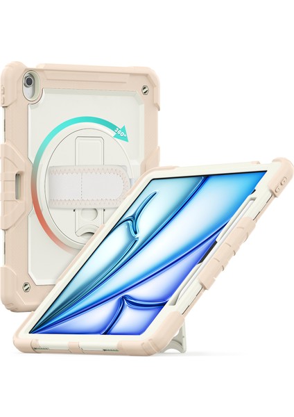 iPad Air 13 (2024) Tam Koruma Pc Silikon El Kayışı Omuz Askısı Bej Tablet Kılıfı (Yurt Dışından) fiyatları