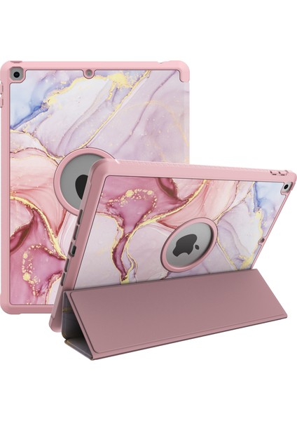 Desen Baskı Üç Katlı Stand Pu Deri iPad 10.2 (2019 2020 2021) Mermer Desenli Tablet Kılıfı (Yurt Dışından)