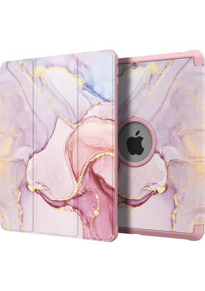 Desen Baskı Üç Katlı Stand Pu Deri iPad 10.2 (2019 2020 2021) Mermer Desenli Tablet Kılıfı (Yurt Dışından)