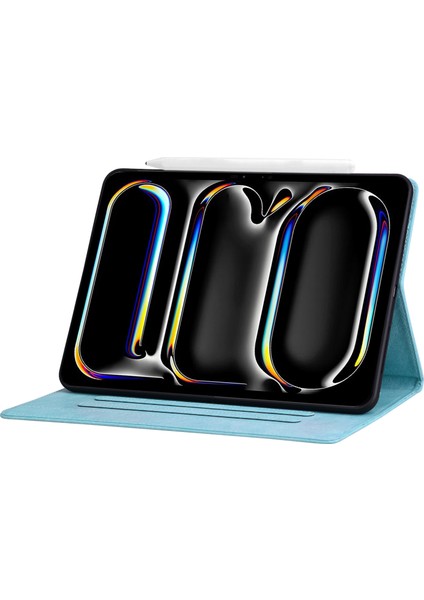 iPad Pro 13 (2024) Pu Deri Kart Yuvası Kedi Şeklinde Manyetik Toka Tablet Kılıfı (Yurt Dışından)