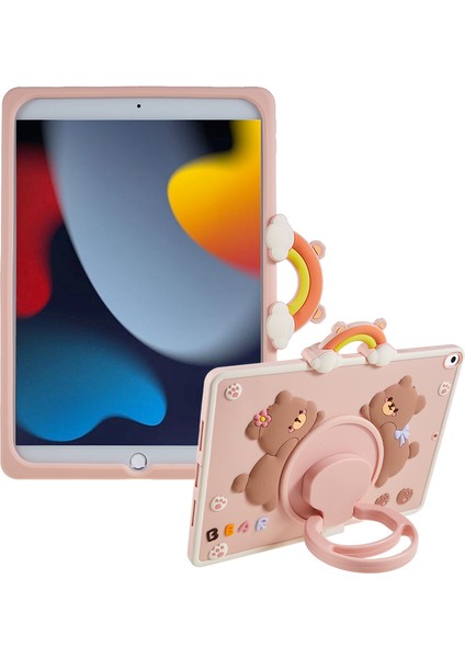 iPad 10.2 (2019 2020 2021) Pc Silikon Karikatür Ayı Standı Tablet Kılıfı (Yurt Dışından)