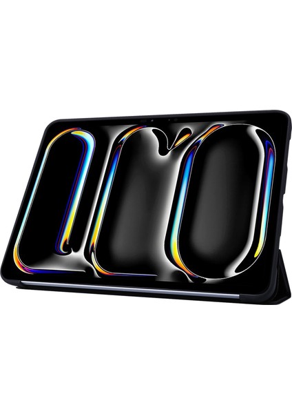 iPad Pro 13 (2024) Üç Katlı Stand Deri Silikon Tablet Kılıfı (Yurt Dışından)
