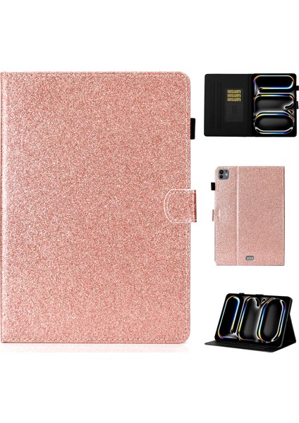 iPad Pro 11 (2024) Kart Yuvası Standı Işıltılı Pu Deri Tablet Kılıfı (Yurt Dışından)