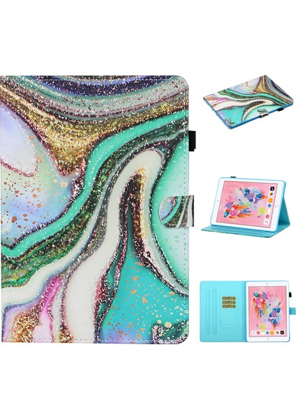 Desenli Deri Kart Tutucu Standı iPad iPad 9.7 Inç (2017) (2018) GLITTER Powder Tablet Kılıfı (Yurt Dışından)