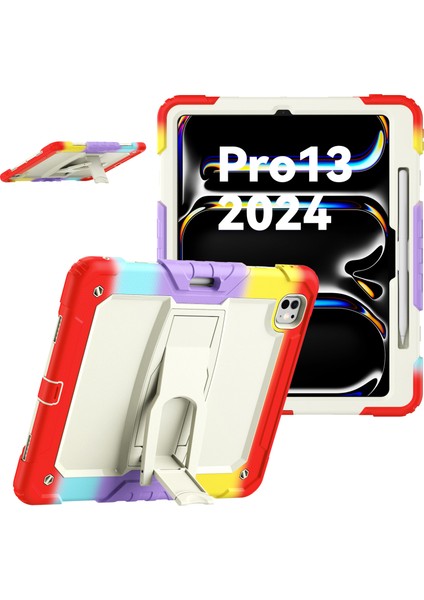 iPad Pro 13 (2024) Pc Silikon Kalem Yuvası ve Omuz Askılı Camo Tablet Kılıfı (Yurt Dışından)