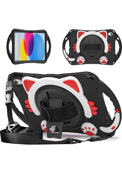 iPad 10.9 (2022) IPAD 10. Nesil Ar Defender Pc Silikon Hibrit Dönen El Askısı Tekme Standı Omuz Askılı Tablet Kılıfı (Yurt Dışından)