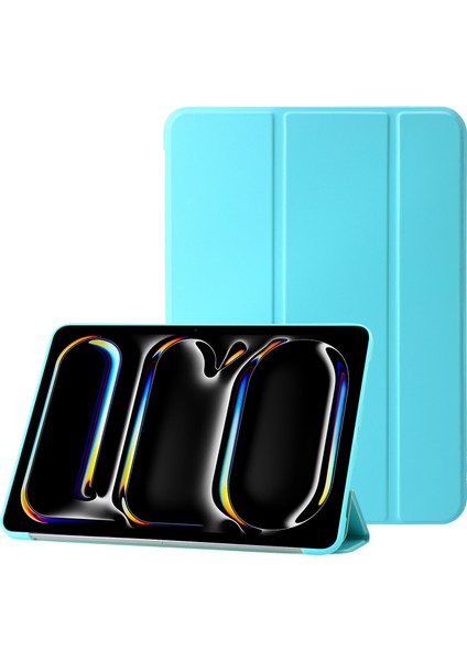 iPad Pro 13 (2024) Üç Katlı Stand Deri Silikon Tablet Kılıfı (Yurt Dışından)