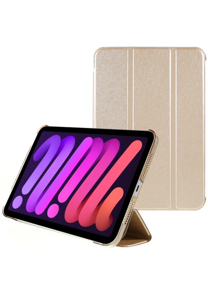 Ipek Doku Düşme Önleyici Üç Katlı Stand Pu Deri Pc Apple iPad Mini (2021) Gold Tablet Kılıfı (Yurt Dışından)
