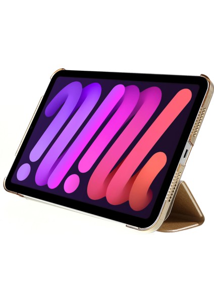 Ipek Doku Düşme Önleyici Üç Katlı Stand Pu Deri Pc Apple iPad Mini (2021) Gold Tablet Kılıfı (Yurt Dışından)