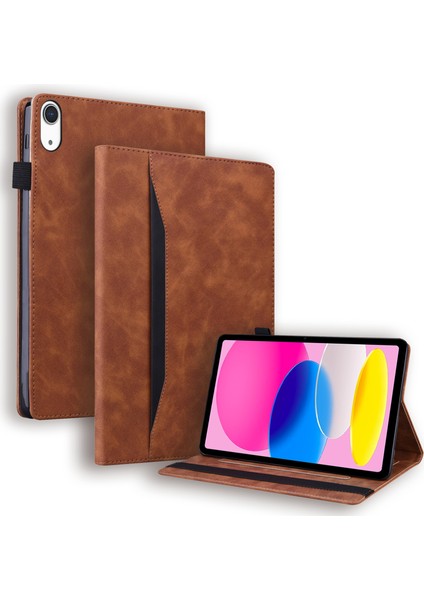iPad 10.9 (2022) IPAD 10. Nesil Business Folio Standlı Pu Deri Cüzdan Otomatik Uyandırma uyku Elastik Bantlı ve Kalem Tutucu Tablet Kılıfı (Yurt Dışından)