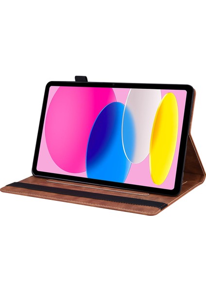 iPad 10.9 (2022) IPAD 10. Nesil Business Folio Standlı Pu Deri Cüzdan Otomatik Uyandırma uyku Elastik Bantlı ve Kalem Tutucu Tablet Kılıfı (Yurt Dışından)