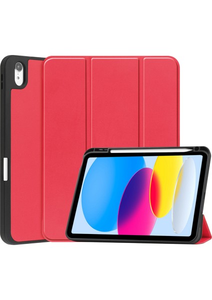 iPad 10.9 (2022) Pu Deri Üç Katlı Stand Otomatik Uyandırma uyku Koruyucu ile Kalem Yuvası Tablet Kılıfı (Yurt Dışından)